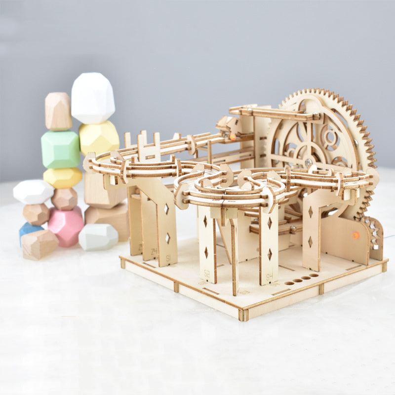 Handmade Dual Track Wooden Ball Track Puzzle Toy – STEM Building Blocks for Kids