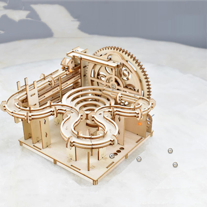 Handmade Dual Track Wooden Ball Track Puzzle Toy – STEM Building Blocks for Kids