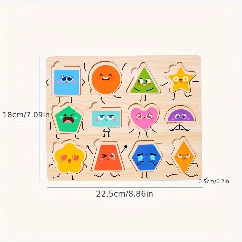 Montessori Wooden Puzzles for Toddlers – 3D Tangram & Grab Board Toy Set