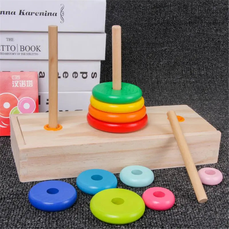 Interactive Kids Wooden Hanoi Tower Balance for PLAY Toys Table Games Best Gift