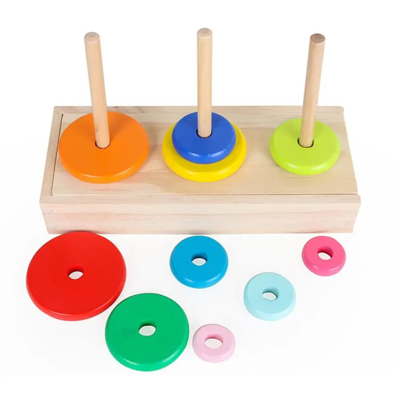 Interactive Kids Wooden Hanoi Tower Balance for PLAY Toys Table Games Best Gift