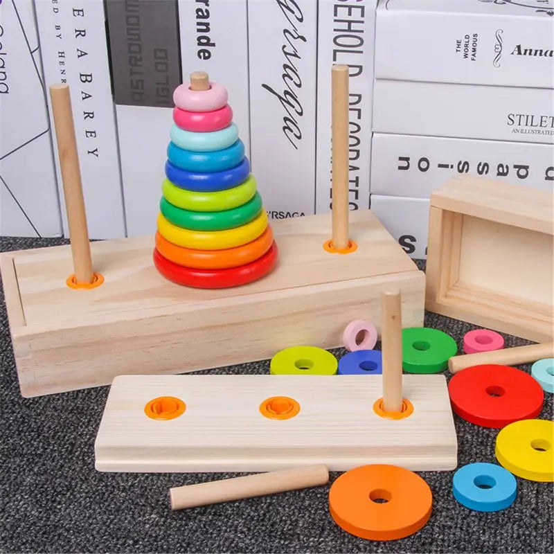 Interactive Kids Wooden Hanoi Tower Balance for PLAY Toys Table Games Best Gift