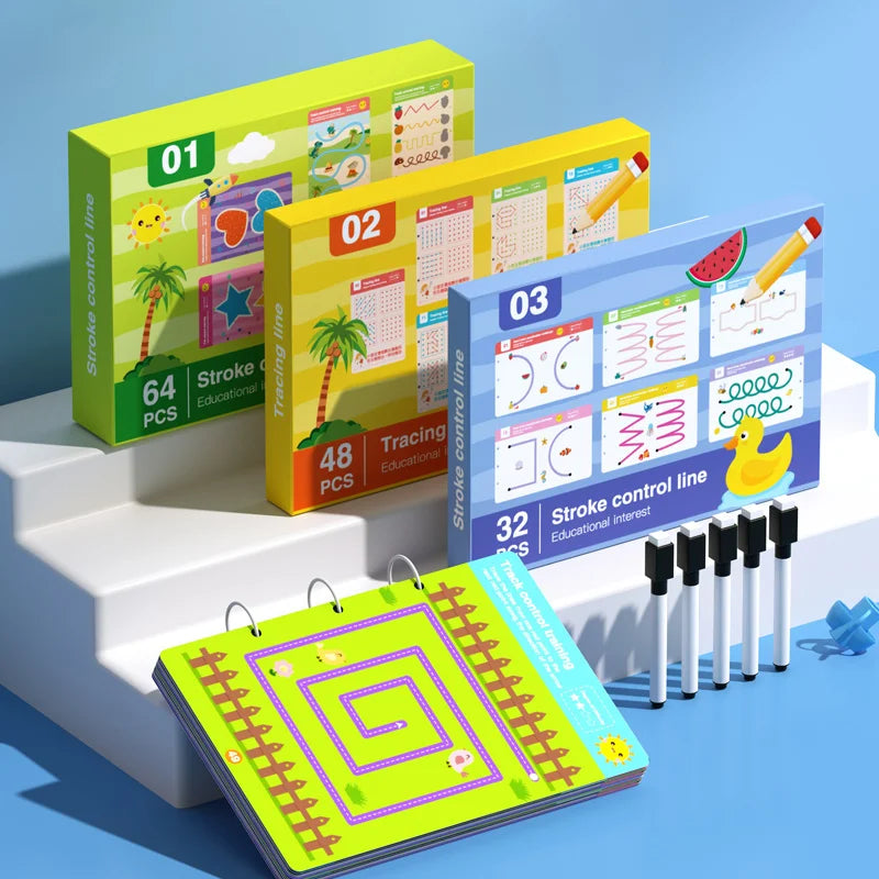 Children Montessori Drawing Toy Pen Control Training Color Shape Math Match Game Set Toddler Learn Activities Educational Book
