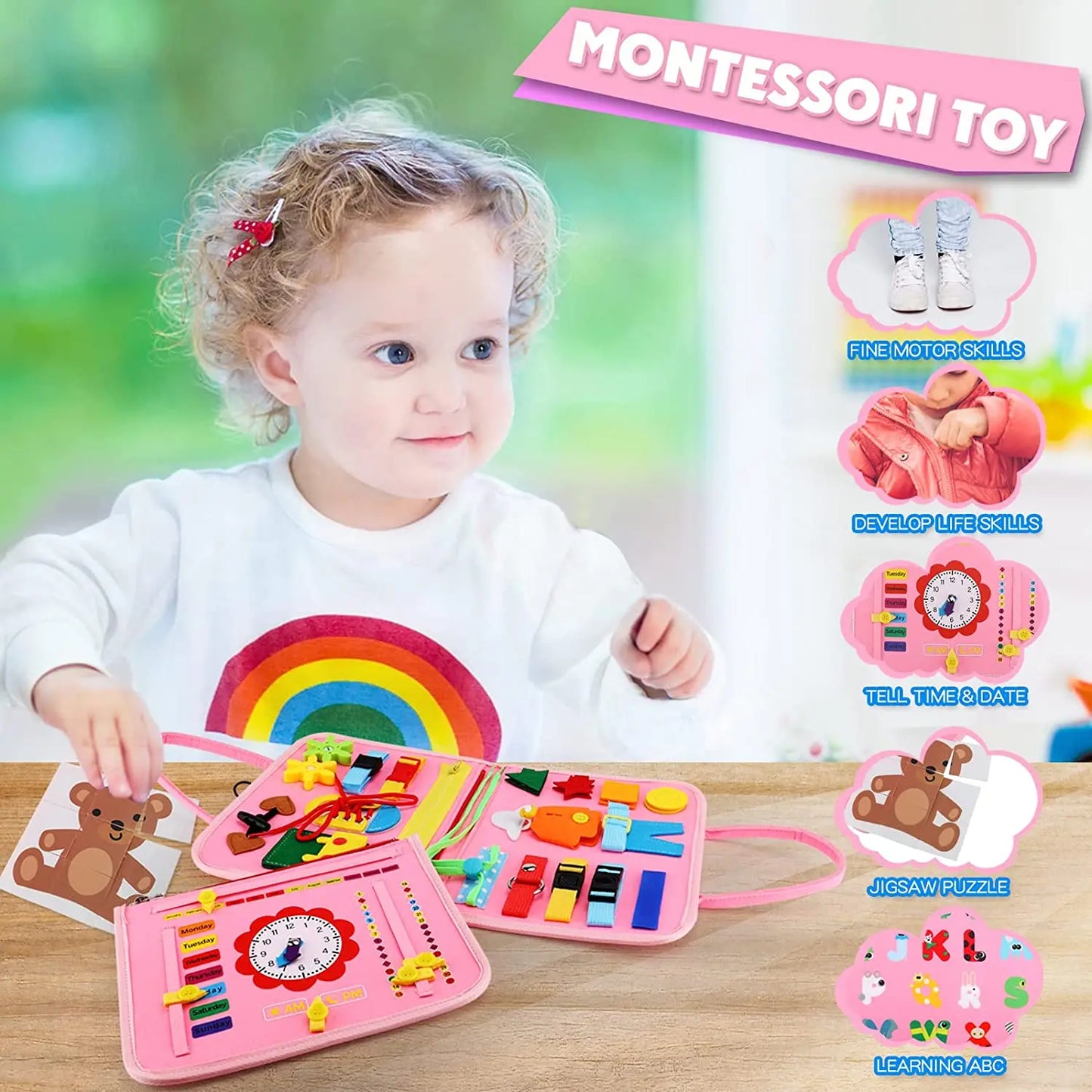 Montessori Busy Board for Toddlers – 28 Sensory & Motor Skill Activities