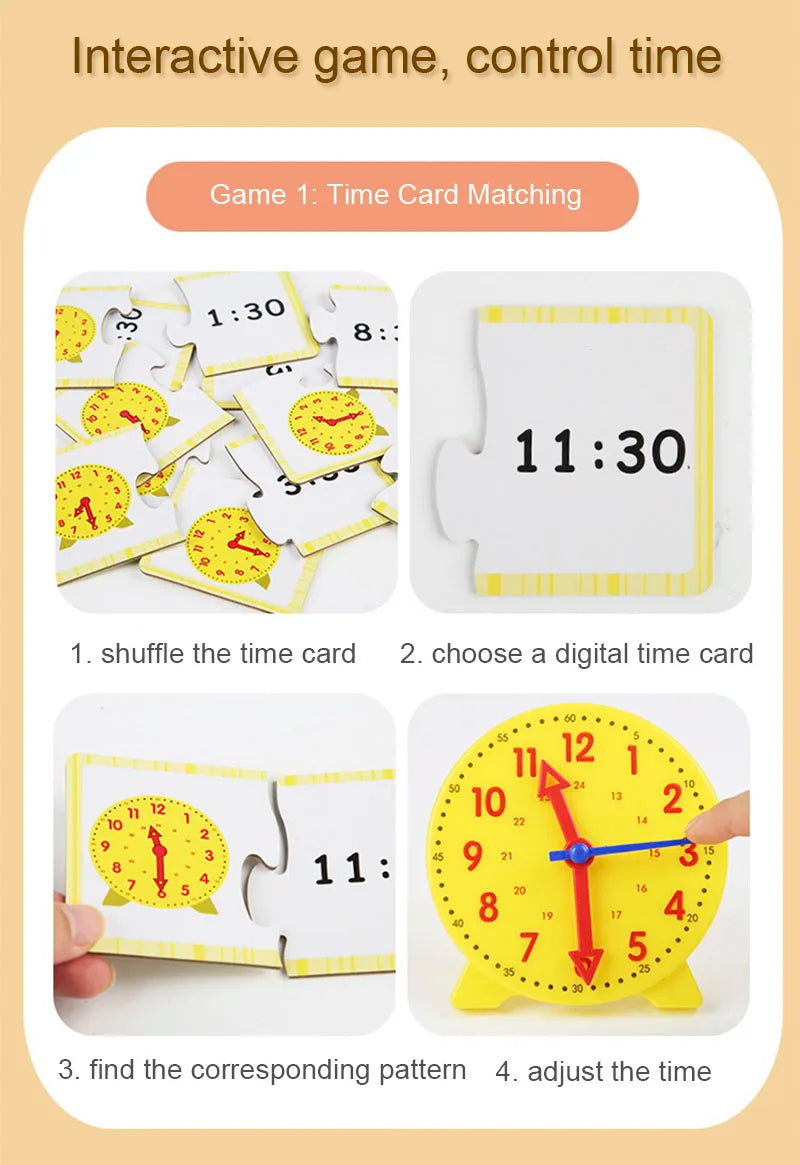 Montessori Wooden Clock Puzzle – Time Learning Toy for Kids Ages 3+