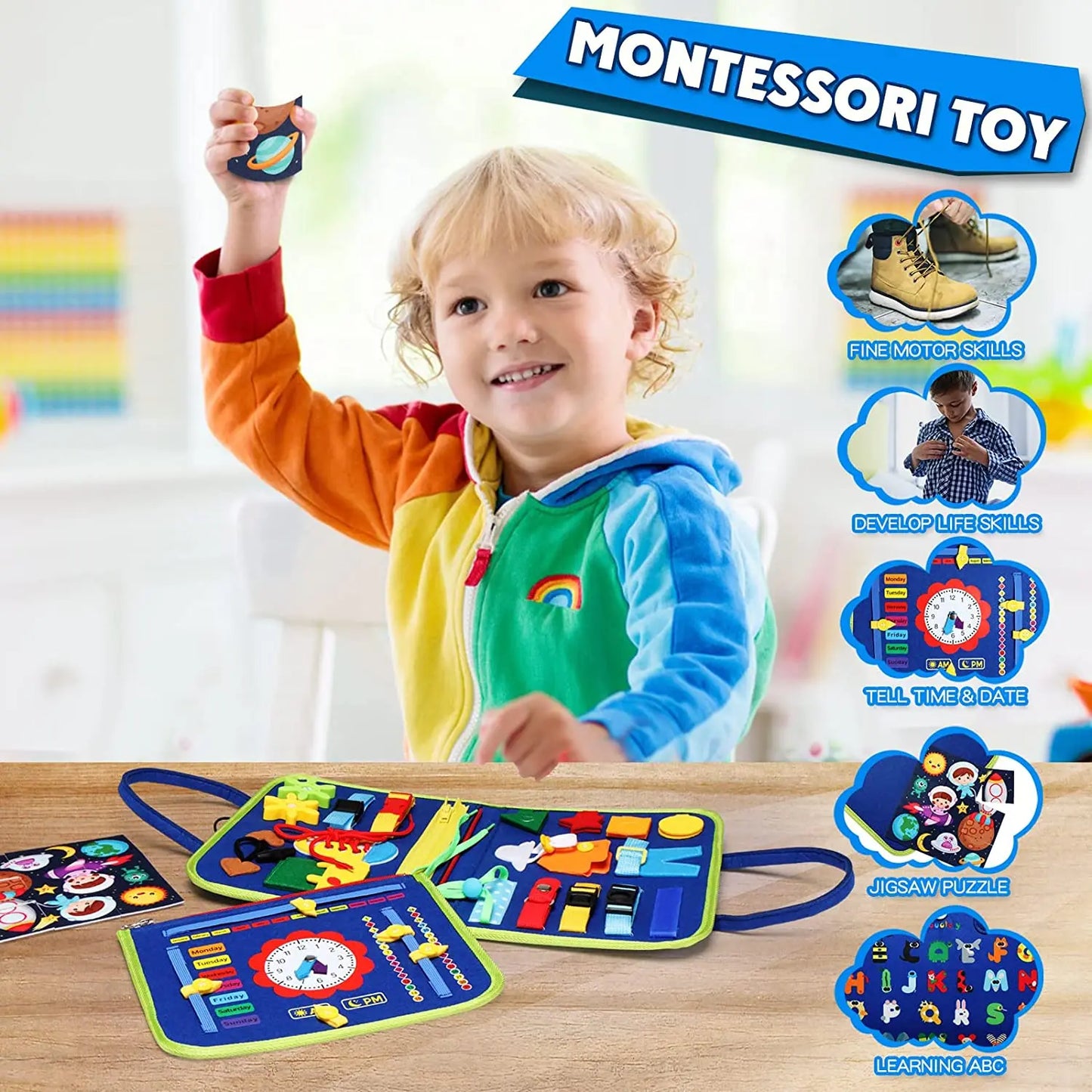 Montessori Busy Board for Toddlers – 28 Sensory & Motor Skill Activities
