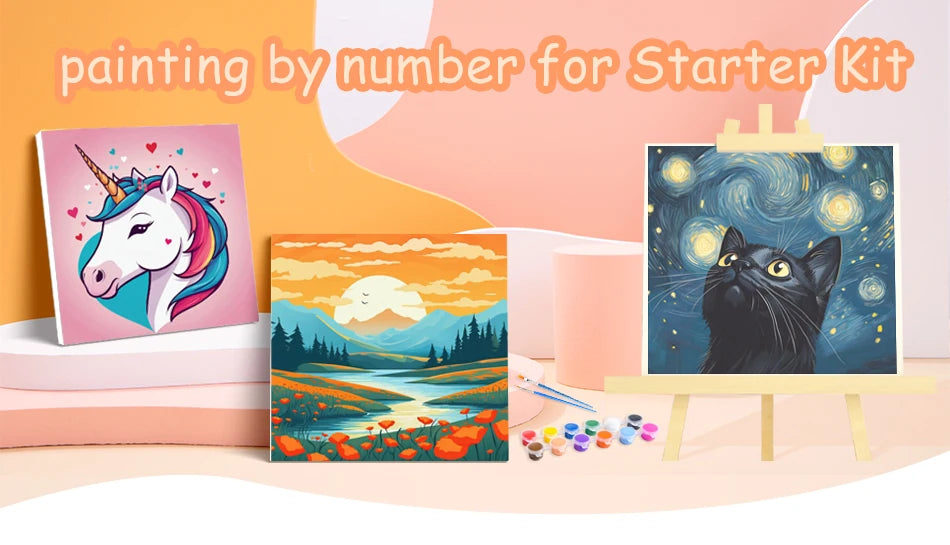 Canvas Magic: Easy Paint by Numbers Kit – Framed Unicorn & Animal Scene
