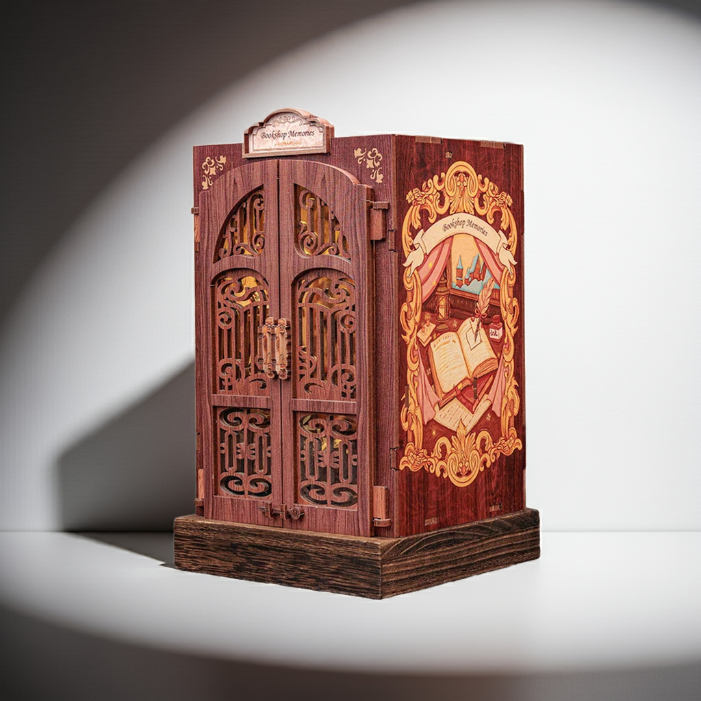 DIY Book Nook Kit with Light – Miniature Wooden Bookshop Insert for Gifts & Decor