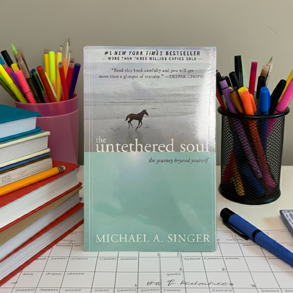 Cover of The Untethered Soul by Michael A. Singer showing a peaceful horse running along the shoreline, symbolizing freedom, inner peace, and spiritual awakening