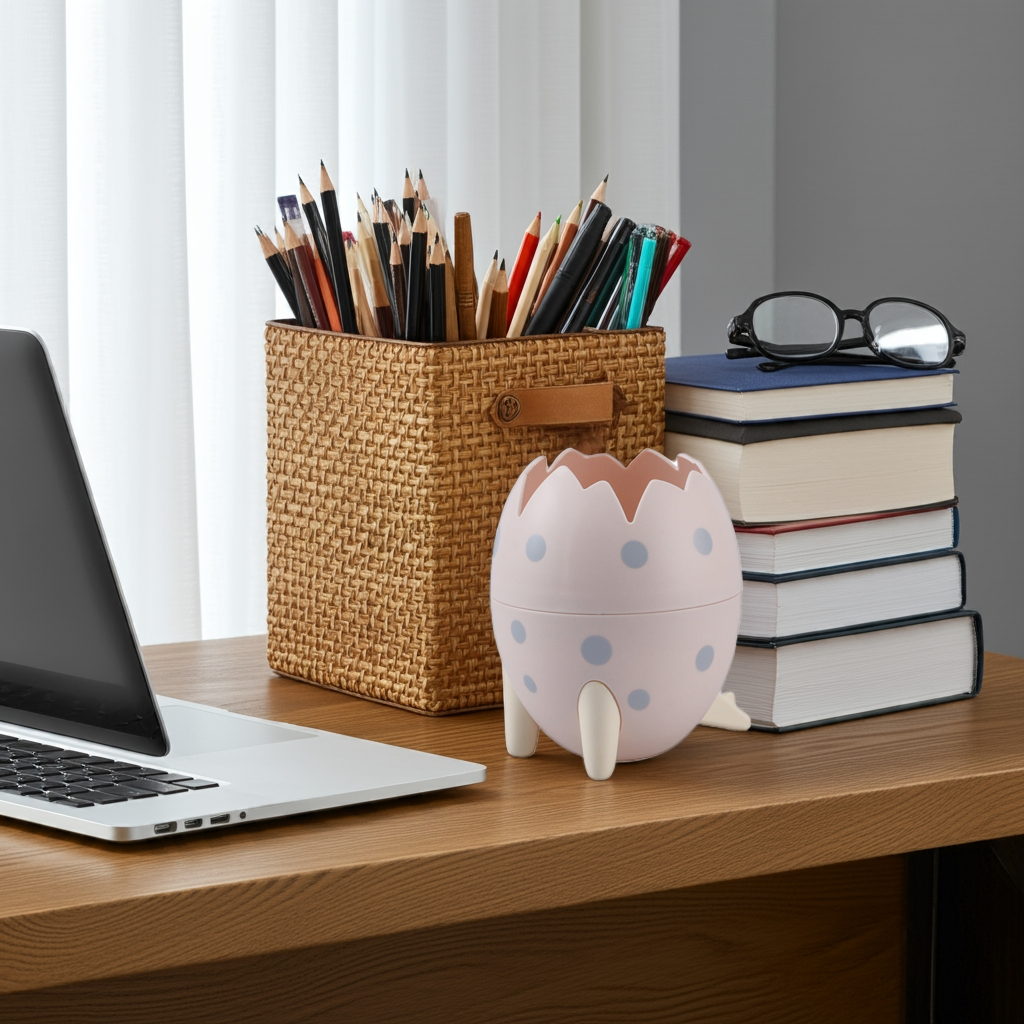 Dinosaur Egg Desktop Storage Box – Pen, Makeup, & Brush Organizer
