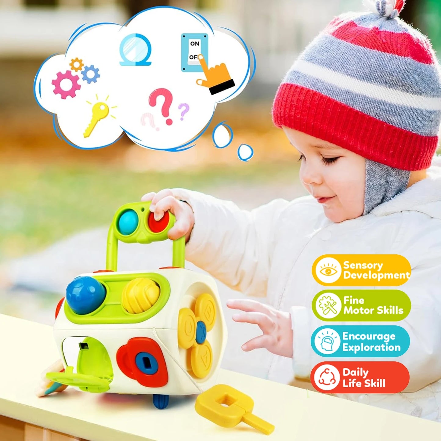 Montessori Busy Cube Toy for Toddlers – Sensory Learning Travel Activity