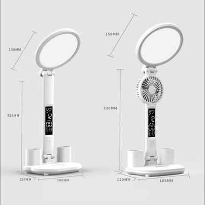LED Desk Lamp with Clock, USB Fan & Dimmable Light – Foldable Eye-Care Table Lamp for Study, Office & Bedside