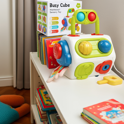 Montessori Busy Cube Toy for Toddlers – Sensory Learning Travel Activity