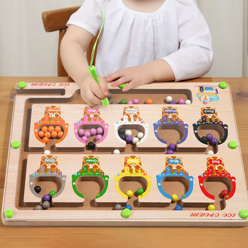 Montessori Magnetic Color Sorting Maze Board – Wooden Bead Game for Kids (3-12Y)