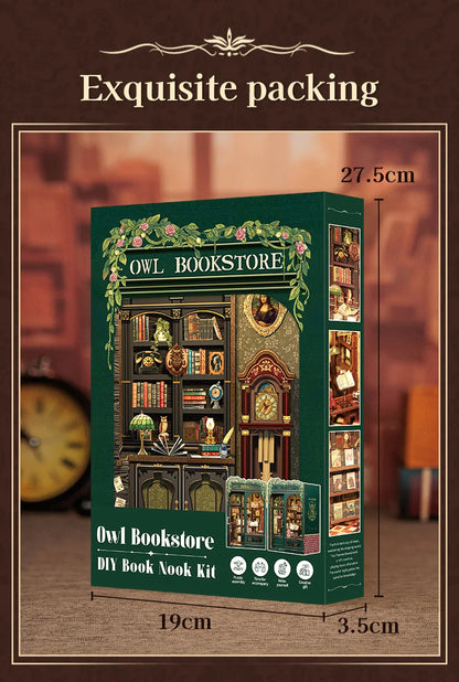 DIY Book Nook Kit with Light – Miniature Wooden Bookshop Insert for Gifts & Decor