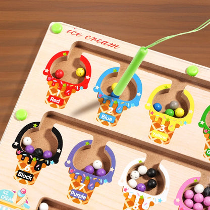Montessori Magnetic Color Sorting Maze Board – Wooden Bead Game for Kids (3-12Y)