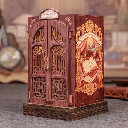 DIY Book Nook Kit with Light – Miniature Wooden Bookshop Insert for Gifts & Decor