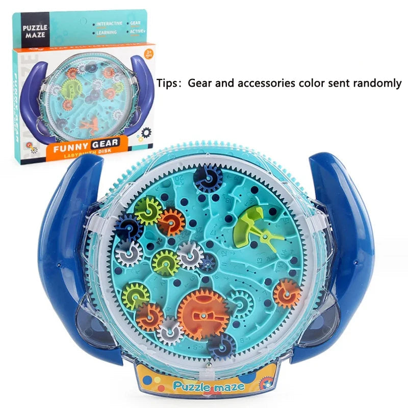 Colorful puzzle maze toy with packaging on a white background