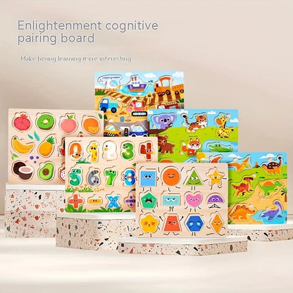 Montessori Wooden Puzzles for Toddlers – 3D Tangram & Grab Board Toy Set