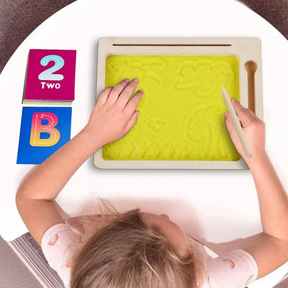 Wooden Montessori Sand Tray With Wooden Pen Includes Alphabet Flashcards For Preschool Writing Letters And Numbers
