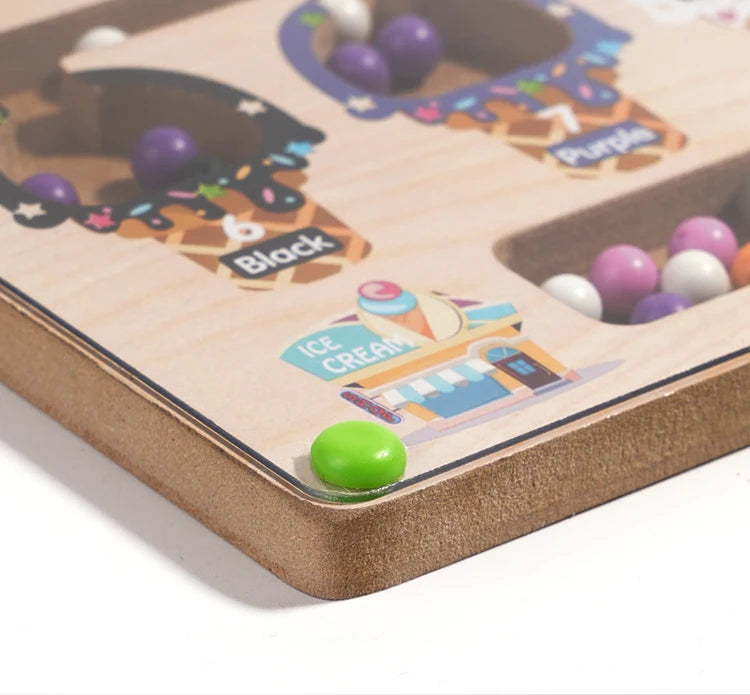 Montessori Magnetic Color Sorting Maze Board – Wooden Bead Game for Kids (3-12Y)