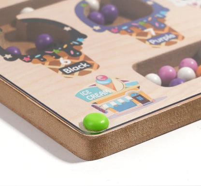 Montessori Magnetic Color Sorting Maze Board – Wooden Bead Game for Kids (3-12Y)