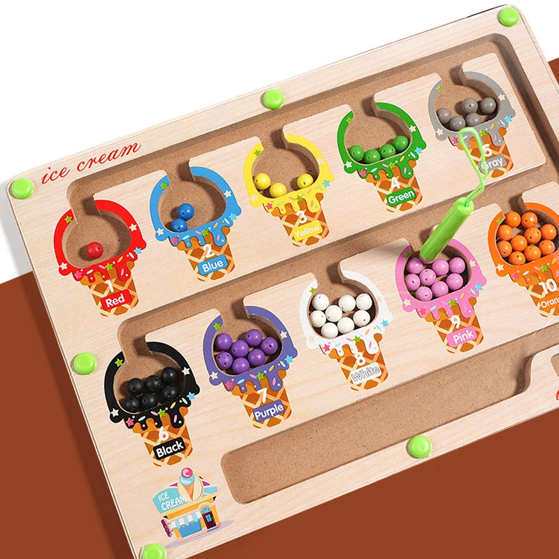Montessori Magnetic Color Sorting Maze Board – Wooden Bead Game for Kids (3-12Y)