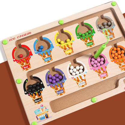 Montessori Magnetic Color Sorting Maze Board – Wooden Bead Game for Kids (3-12Y)