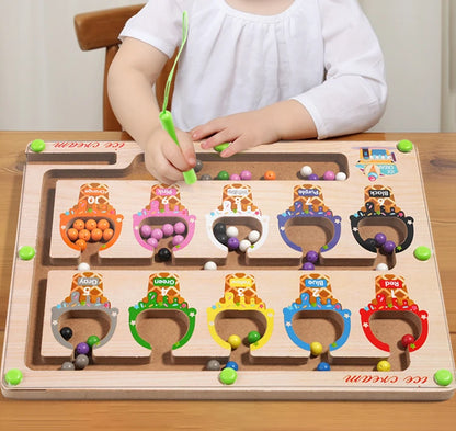 Montessori Magnetic Color Sorting Maze Board – Wooden Bead Game for Kids (3-12Y)