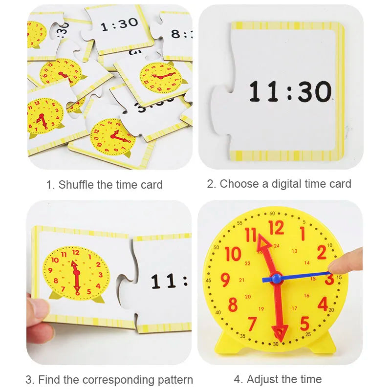 Montessori Wooden Clock Puzzle – Time Learning Toy for Kids Ages 3+
