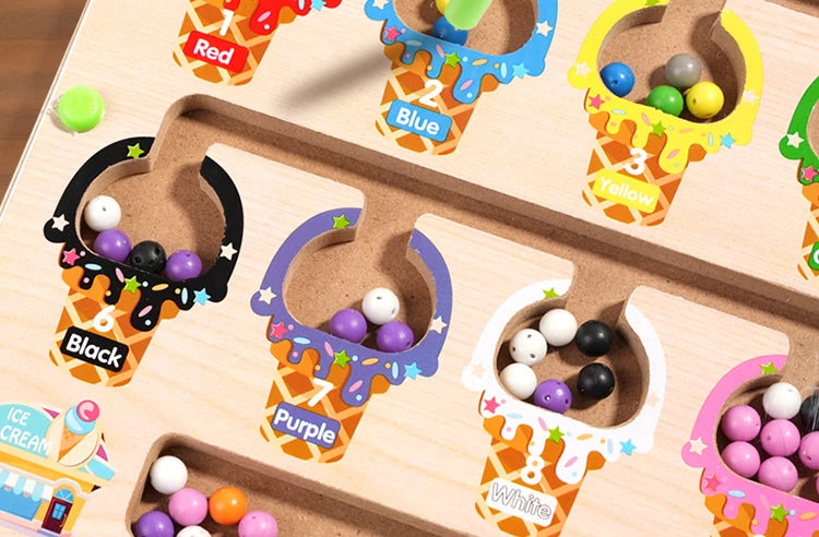 Montessori Magnetic Color Sorting Maze Board – Wooden Bead Game for Kids (3-12Y)