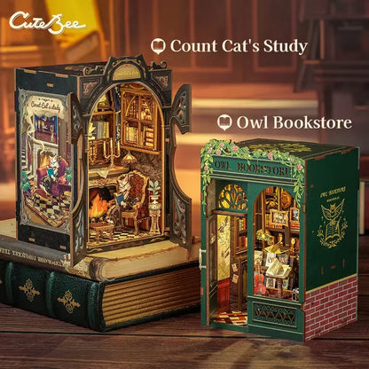 DIY Book Nook Kit with Light – Miniature Wooden Bookshop Insert for Gifts & Decor