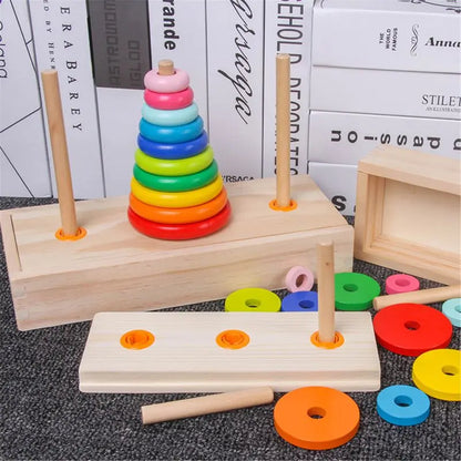 Interactive Kids Wooden Hanoi Tower Balance for PLAY Toys Table Games Best Gift