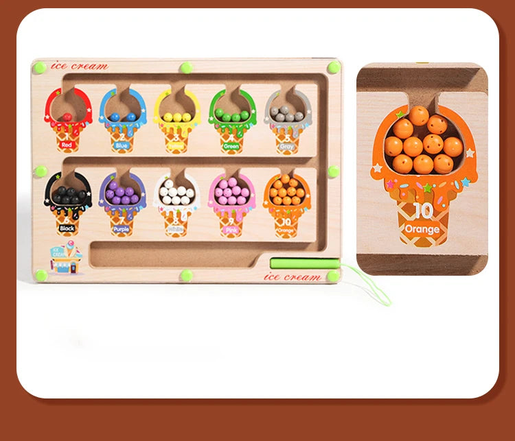 Montessori Magnetic Color Sorting Maze Board – Wooden Bead Game for Kids (3-12Y)