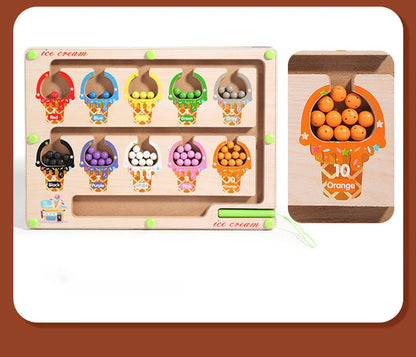 Montessori Magnetic Color Sorting Maze Board – Wooden Bead Game for Kids (3-12Y)
