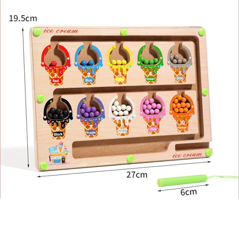Montessori Magnetic Color Sorting Maze Board – Wooden Bead Game for Kids (3-12Y)