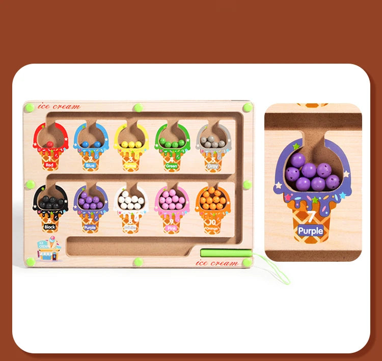 Montessori Magnetic Color Sorting Maze Board – Wooden Bead Game for Kids (3-12Y)
