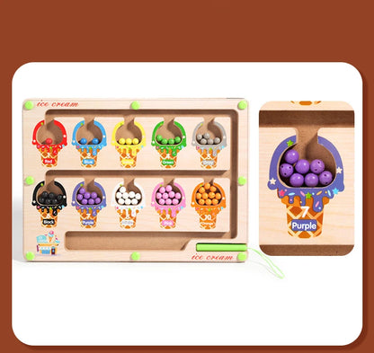 Montessori Magnetic Color Sorting Maze Board – Wooden Bead Game for Kids (3-12Y)