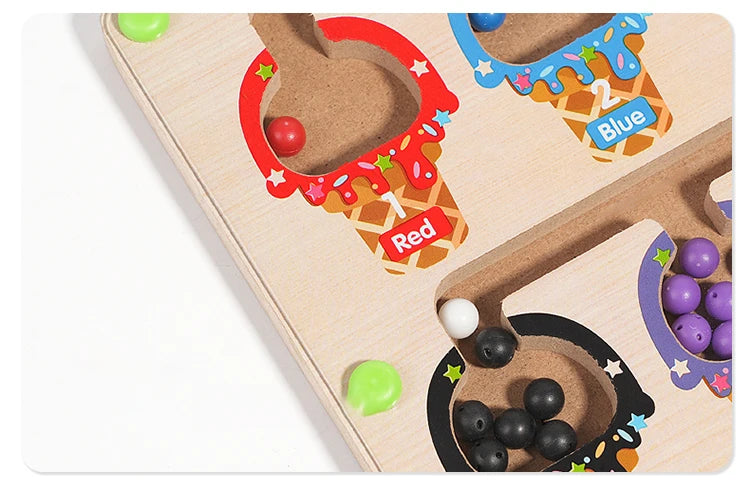 Montessori Magnetic Color Sorting Maze Board – Wooden Bead Game for Kids (3-12Y)