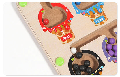 Montessori Magnetic Color Sorting Maze Board – Wooden Bead Game for Kids (3-12Y)