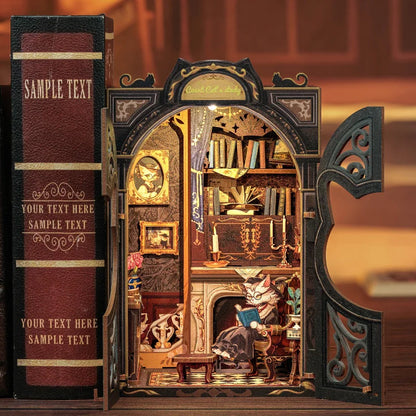 DIY Book Nook Kit with Light – Miniature Wooden Bookshop Insert for Gifts & Decor