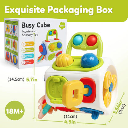Montessori Busy Cube Toy for Toddlers – Sensory Learning Travel Activity
