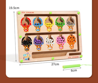 Montessori Magnetic Color Sorting Maze Board – Wooden Bead Game for Kids (3-12Y)