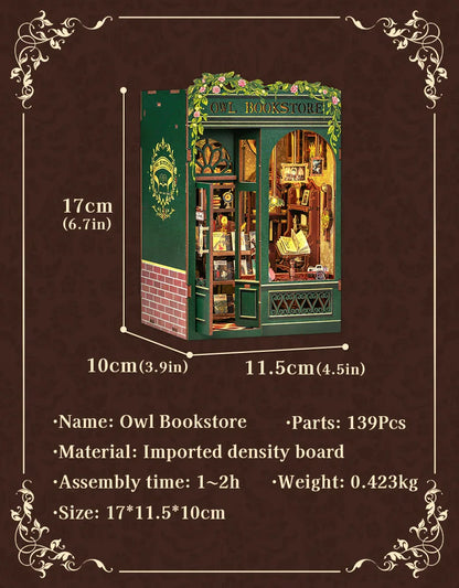 DIY Book Nook Kit with Light – Miniature Wooden Bookshop Insert for Gifts & Decor