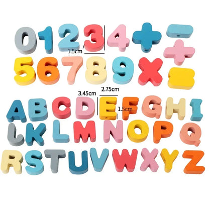 Kids Montessori Wooden Lacing Toy DIY Wooden Beads For Children Cartoon Animals Fruit Letter Digital Beads Threading Toys Gifts
