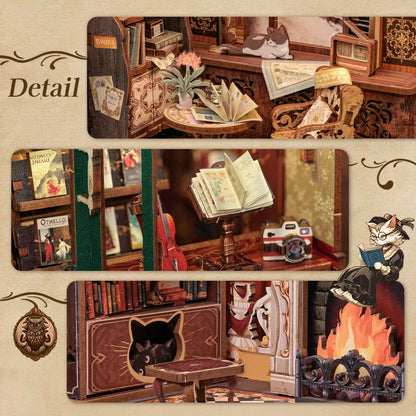 DIY Book Nook Kit with Light – Miniature Wooden Bookshop Insert for Gifts & Decor