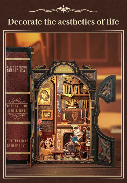 DIY Book Nook Kit with Light – Miniature Wooden Bookshop Insert for Gifts & Decor