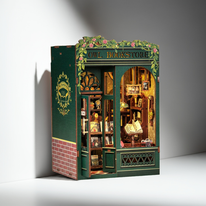 DIY Book Nook Kit with Light – Miniature Wooden Bookshop Insert for Gifts & Decor