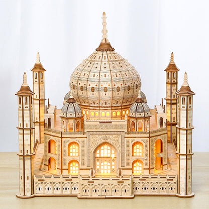 Wooden Taj Mahal Model with LED Lights - DIY for Kids