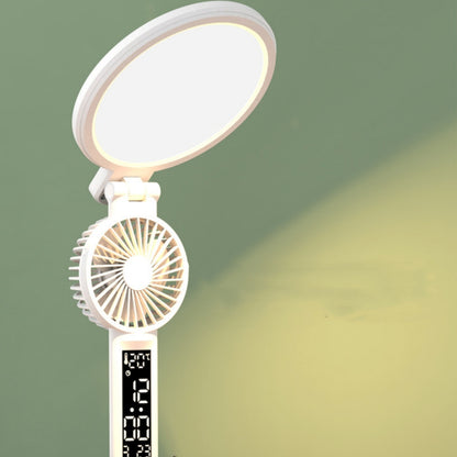 LED Desk Lamp with Clock, USB Fan & Dimmable Light – Foldable Eye-Care Table Lamp for Study, Office & Bedside